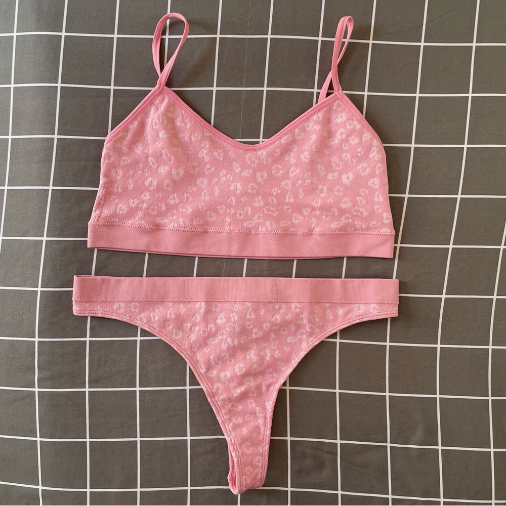 PacSun Pink Leopard Print Bralette and Thong Set